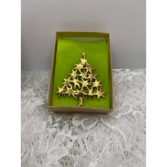 Vintage Gold Tone Tree Star Brooch - Picture 7 of 8